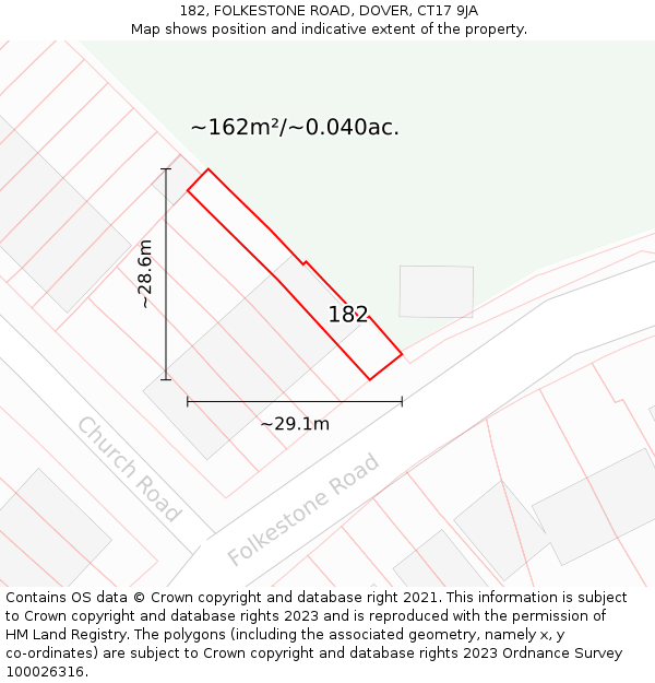 182, FOLKESTONE ROAD, DOVER, CT17 9JA: Plot and title map