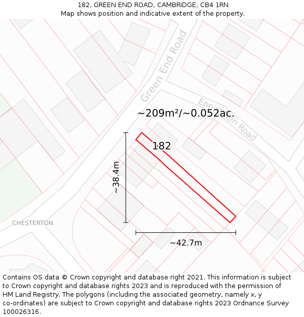 182, GREEN END ROAD, CAMBRIDGE, CB4 1RN: Plot and title map