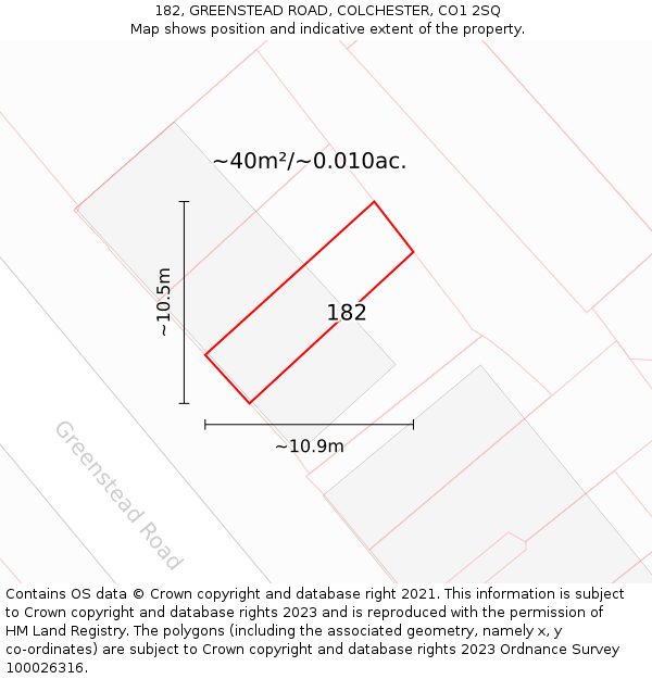 182, GREENSTEAD ROAD, COLCHESTER, CO1 2SQ: Plot and title map
