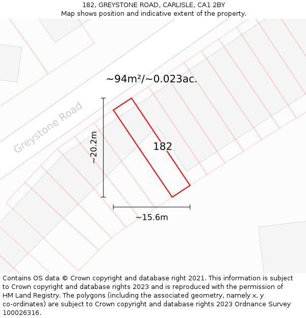 182, GREYSTONE ROAD, CARLISLE, CA1 2BY: Plot and title map