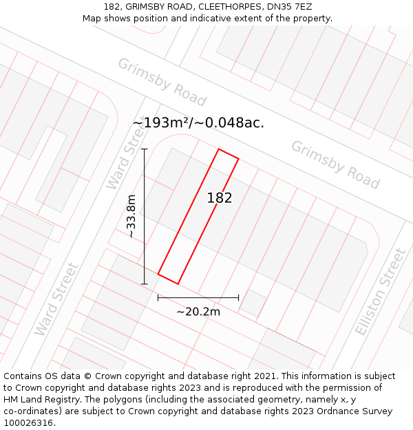182, GRIMSBY ROAD, CLEETHORPES, DN35 7EZ: Plot and title map