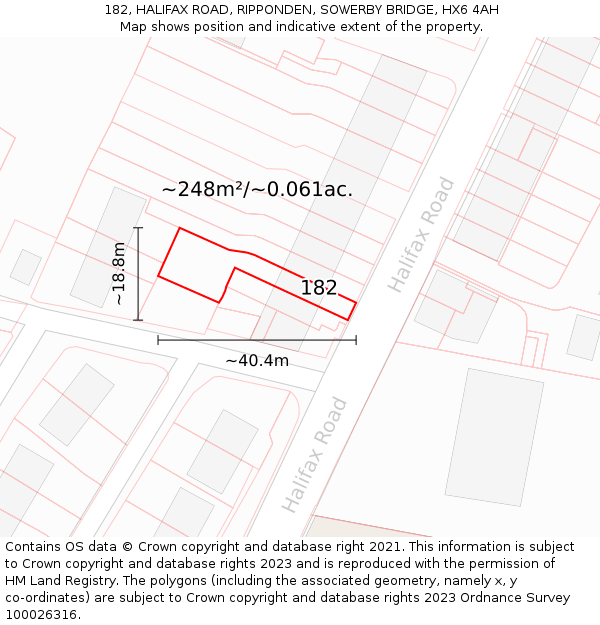 182, HALIFAX ROAD, RIPPONDEN, SOWERBY BRIDGE, HX6 4AH: Plot and title map