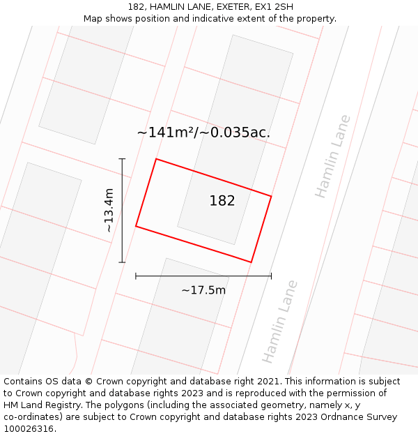 182, HAMLIN LANE, EXETER, EX1 2SH: Plot and title map