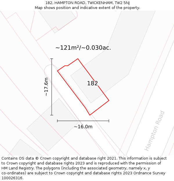 182, HAMPTON ROAD, TWICKENHAM, TW2 5NJ: Plot and title map