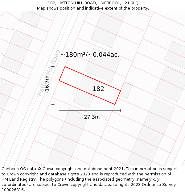 182, HATTON HILL ROAD, LIVERPOOL, L21 9LQ: Plot and title map