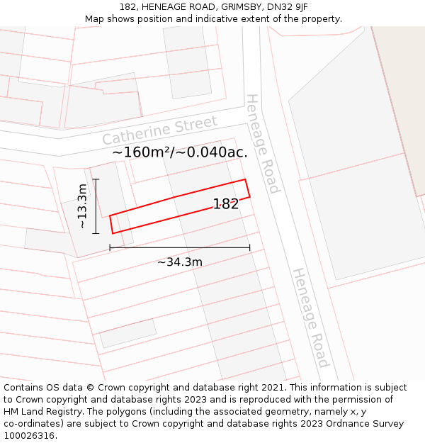 182, HENEAGE ROAD, GRIMSBY, DN32 9JF: Plot and title map