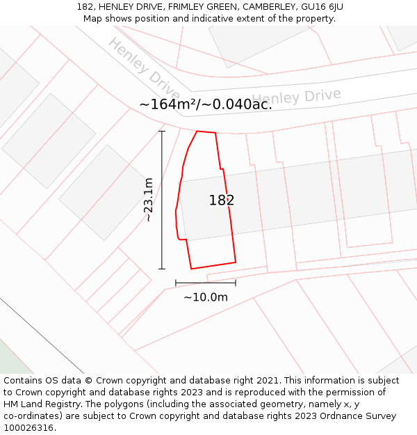 182, HENLEY DRIVE, FRIMLEY GREEN, CAMBERLEY, GU16 6JU: Plot and title map