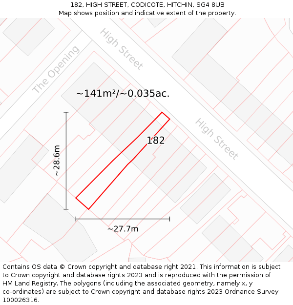 182, HIGH STREET, CODICOTE, HITCHIN, SG4 8UB: Plot and title map