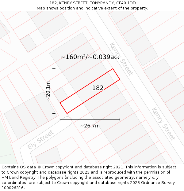 182, KENRY STREET, TONYPANDY, CF40 1DD: Plot and title map