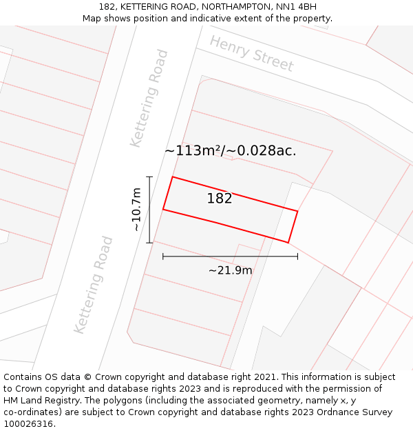 182, KETTERING ROAD, NORTHAMPTON, NN1 4BH: Plot and title map