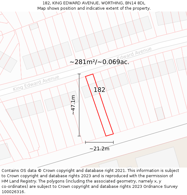 182, KING EDWARD AVENUE, WORTHING, BN14 8DL: Plot and title map