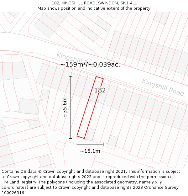 182, KINGSHILL ROAD, SWINDON, SN1 4LL: Plot and title map