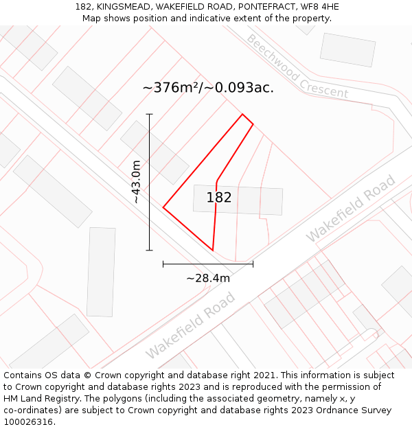182, KINGSMEAD, WAKEFIELD ROAD, PONTEFRACT, WF8 4HE: Plot and title map