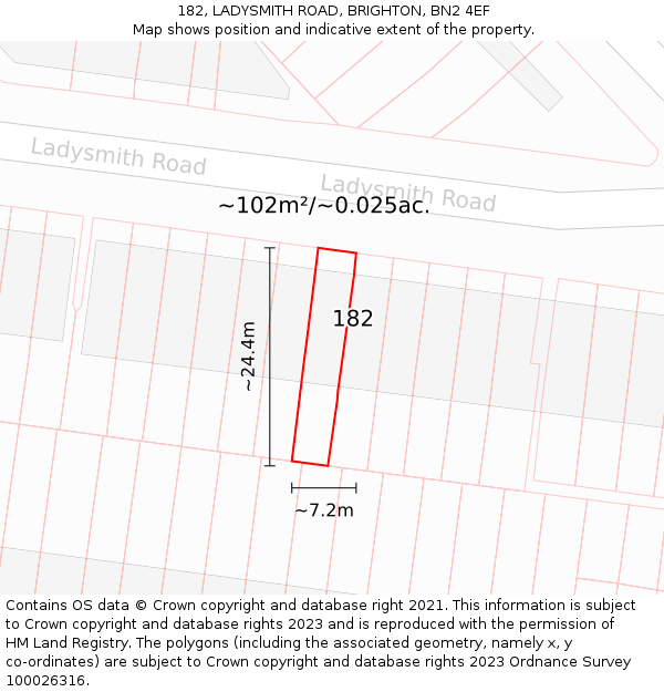 182, LADYSMITH ROAD, BRIGHTON, BN2 4EF: Plot and title map