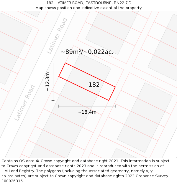 182, LATIMER ROAD, EASTBOURNE, BN22 7JD: Plot and title map