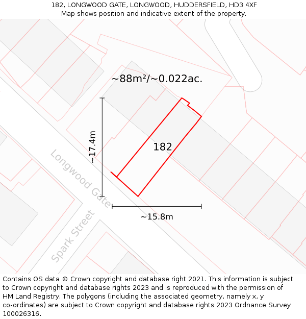 182, LONGWOOD GATE, LONGWOOD, HUDDERSFIELD, HD3 4XF: Plot and title map