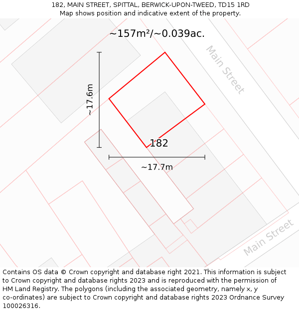 182, MAIN STREET, SPITTAL, BERWICK-UPON-TWEED, TD15 1RD: Plot and title map