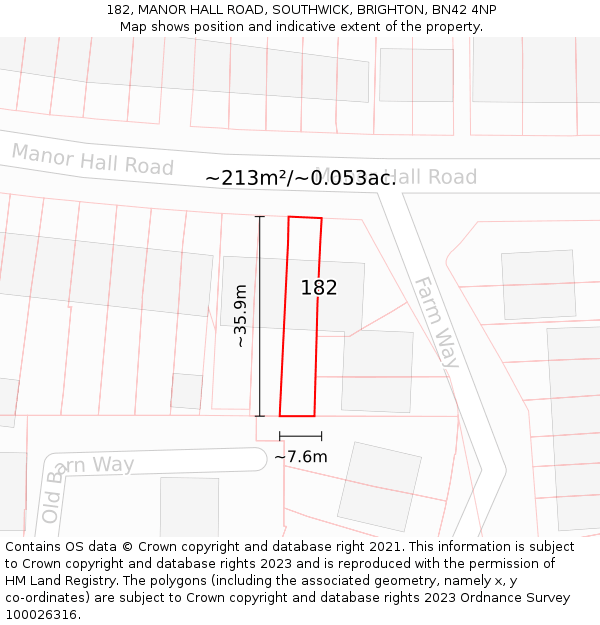 182, MANOR HALL ROAD, SOUTHWICK, BRIGHTON, BN42 4NP: Plot and title map