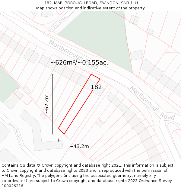 182, MARLBOROUGH ROAD, SWINDON, SN3 1LU: Plot and title map