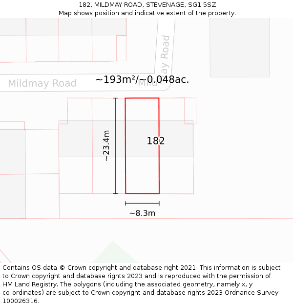 182, MILDMAY ROAD, STEVENAGE, SG1 5SZ: Plot and title map