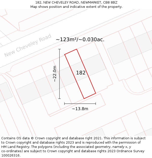 182, NEW CHEVELEY ROAD, NEWMARKET, CB8 8BZ: Plot and title map