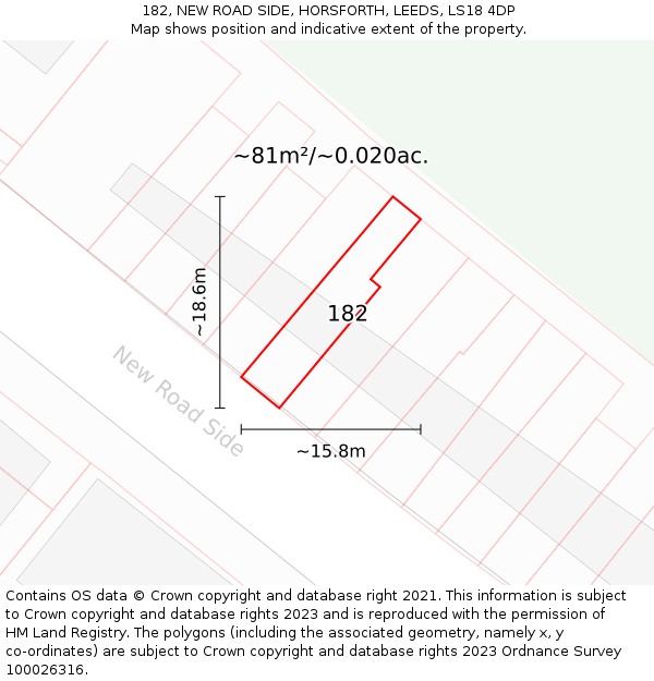 182, NEW ROAD SIDE, HORSFORTH, LEEDS, LS18 4DP: Plot and title map