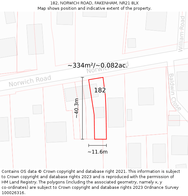182, NORWICH ROAD, FAKENHAM, NR21 8LX: Plot and title map