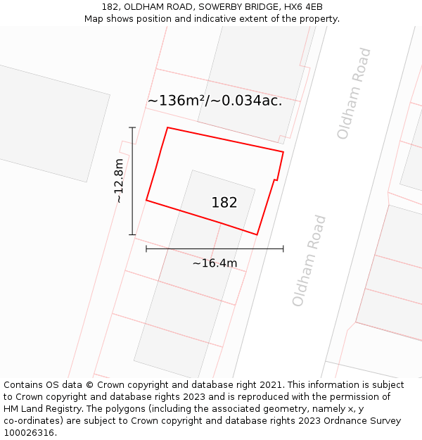 182, OLDHAM ROAD, SOWERBY BRIDGE, HX6 4EB: Plot and title map
