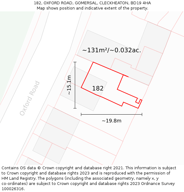 182, OXFORD ROAD, GOMERSAL, CLECKHEATON, BD19 4HA: Plot and title map