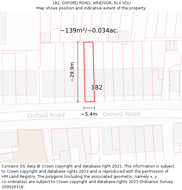 182, OXFORD ROAD, WINDSOR, SL4 5DU: Plot and title map