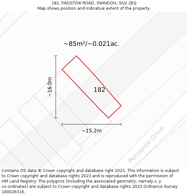 182, PADSTOW ROAD, SWINDON, SN2 2EQ: Plot and title map