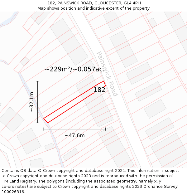 182, PAINSWICK ROAD, GLOUCESTER, GL4 4PH: Plot and title map