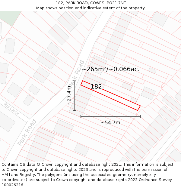 182, PARK ROAD, COWES, PO31 7NE: Plot and title map