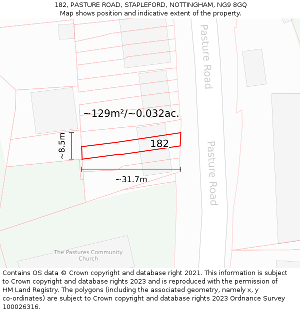 182, PASTURE ROAD, STAPLEFORD, NOTTINGHAM, NG9 8GQ: Plot and title map