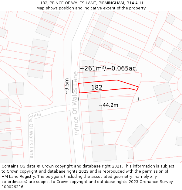 182, PRINCE OF WALES LANE, BIRMINGHAM, B14 4LH: Plot and title map