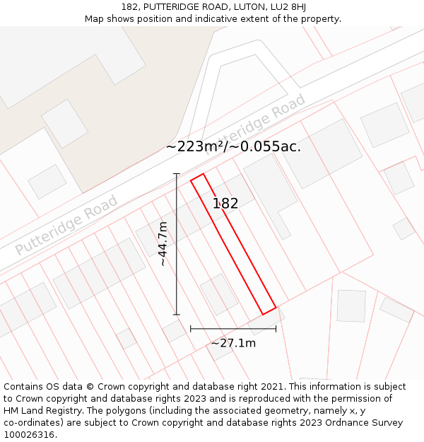 182, PUTTERIDGE ROAD, LUTON, LU2 8HJ: Plot and title map