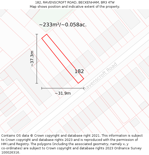 182, RAVENSCROFT ROAD, BECKENHAM, BR3 4TW: Plot and title map