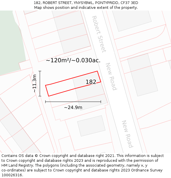 182, ROBERT STREET, YNYSYBWL, PONTYPRIDD, CF37 3ED: Plot and title map