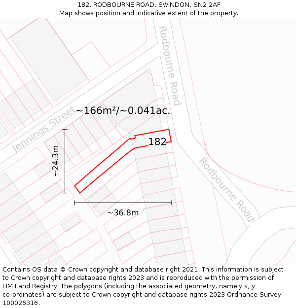 182, RODBOURNE ROAD, SWINDON, SN2 2AF: Plot and title map