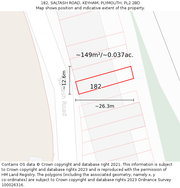 182, SALTASH ROAD, KEYHAM, PLYMOUTH, PL2 2BD: Plot and title map