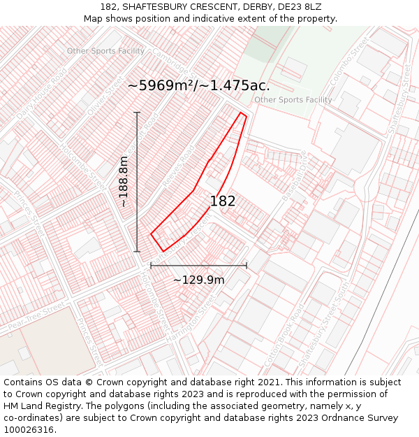 182, SHAFTESBURY CRESCENT, DERBY, DE23 8LZ: Plot and title map
