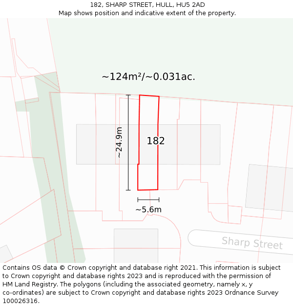 182, SHARP STREET, HULL, HU5 2AD: Plot and title map