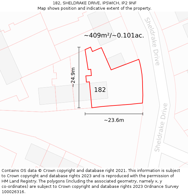 182, SHELDRAKE DRIVE, IPSWICH, IP2 9NF: Plot and title map
