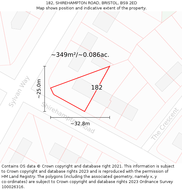 182, SHIREHAMPTON ROAD, BRISTOL, BS9 2ED: Plot and title map