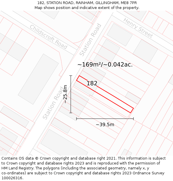 182, STATION ROAD, RAINHAM, GILLINGHAM, ME8 7PR: Plot and title map