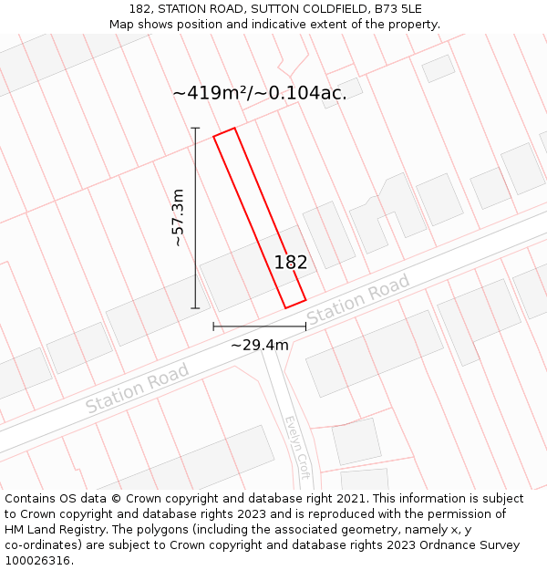 182, STATION ROAD, SUTTON COLDFIELD, B73 5LE: Plot and title map