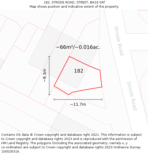 182, STRODE ROAD, STREET, BA16 0AT: Plot and title map
