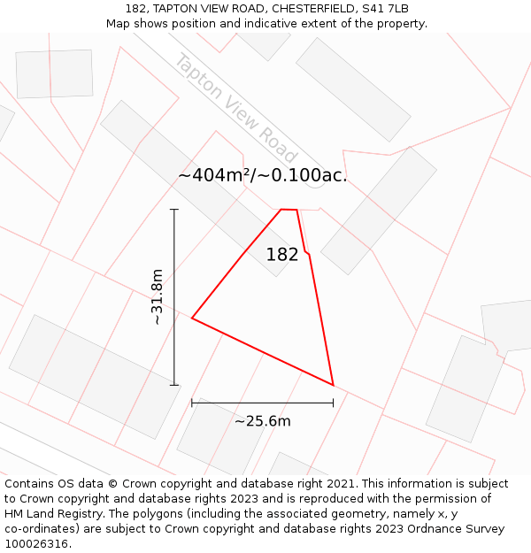 182, TAPTON VIEW ROAD, CHESTERFIELD, S41 7LB: Plot and title map