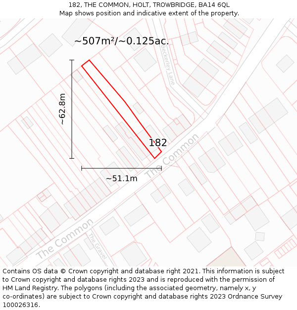 182, THE COMMON, HOLT, TROWBRIDGE, BA14 6QL: Plot and title map