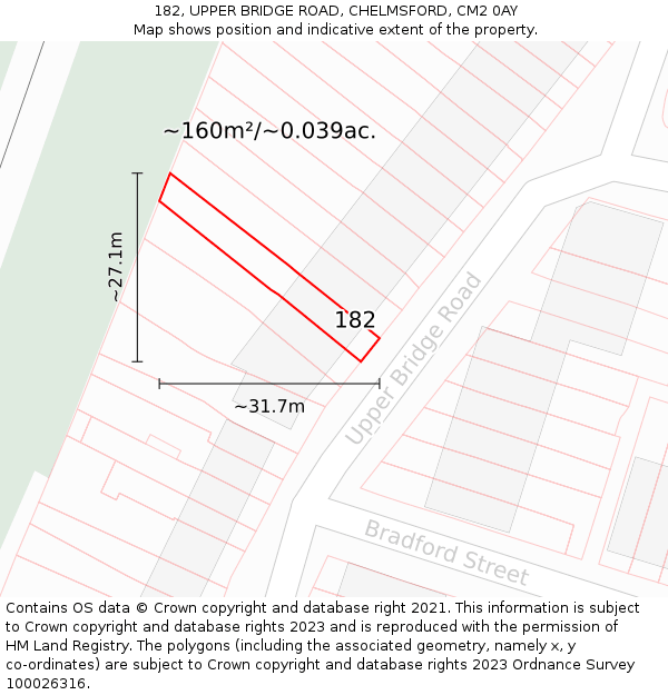 182, UPPER BRIDGE ROAD, CHELMSFORD, CM2 0AY: Plot and title map